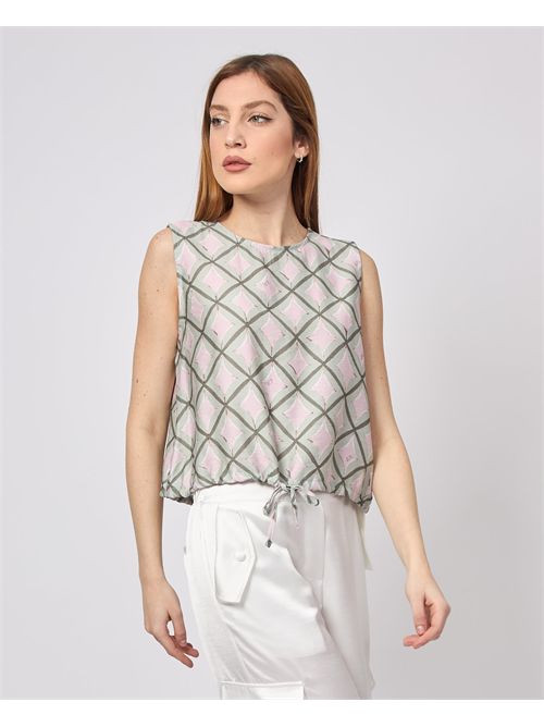 Women's top in Yes Zee pattern with drawstring YES ZEE | T231-YY002935